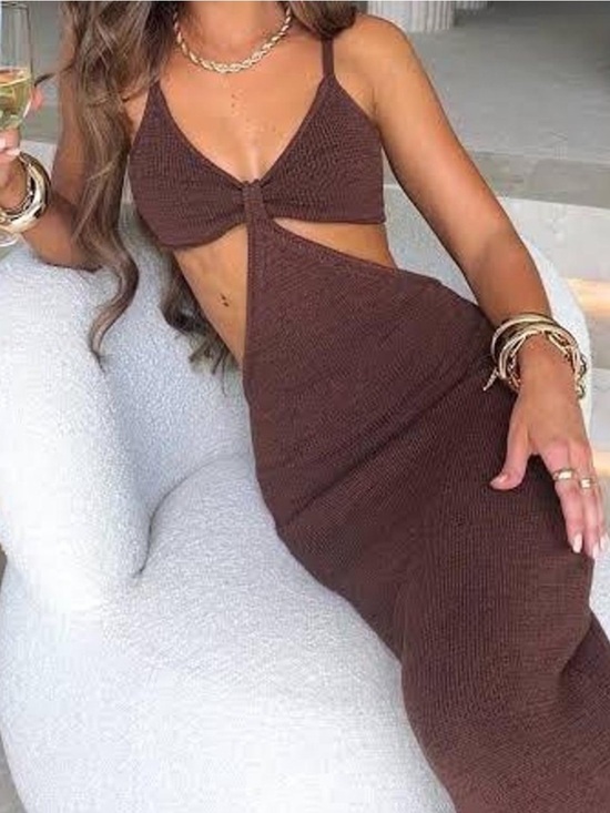 Baby Boo Dresses & Skirts - Babyboo Maxi Dress Knit Cutout Sz L Vacation Bodycon Brown